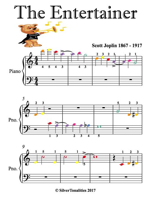 Cover image for The Entertainer Beginner Piano Sheet Music with Colored Notes
